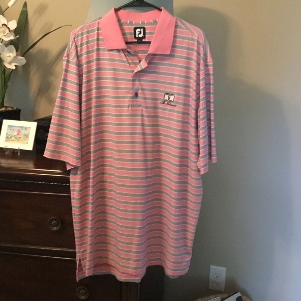 FootJoy-EUC-Pink & Gray Striped Men's Golf Polo